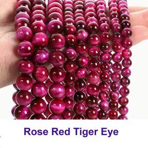 Natural Rose Red Tiger Eye  Gemstone Beads  Rose Red  15" strand.